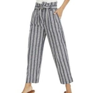 Madewell Womens Navy White Striped Linen Cotton Relaxed High Rise Pants Size 6